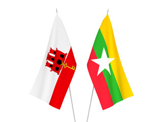 Gibraltar and Myanmar flags