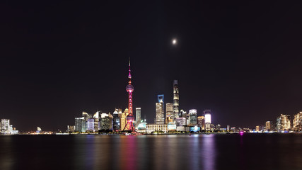Fototapeta na wymiar Skyline view from Bund waterfront on Pudong New Area at night, Lujiazui is the business quarter of Shanghai.