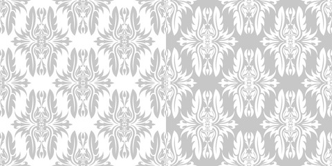 Floral seamless patterns. Gray and white backgrounds compilation