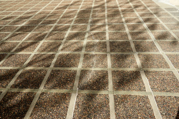 shade pattern on textured concrete patio squares