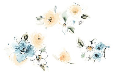 Obraz na płótnie Canvas Flowers watercolor illustration.Manual composition.Big Set watercolor elements.