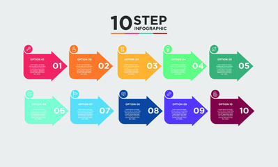 10 step arrow infographic element. Business concept with 4 options and number, steps or processes. data visualization. Vector illustration.