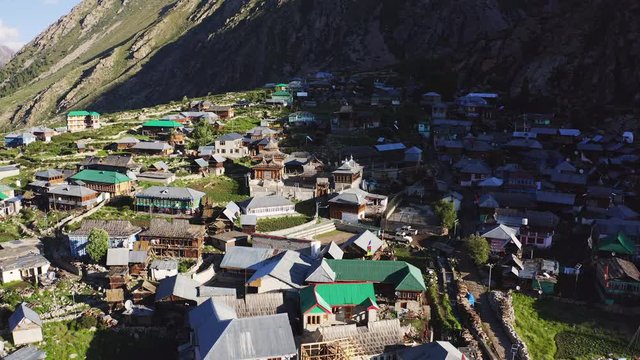 Sunrise in chitkul village himachal pradesh .Chitkul is a village in Kinnaur district of Himachal Pradesh. aerial view of chitkul village