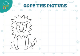 Copy picture by grid vector illustration. Educational mini game, puzzle for preschool kids