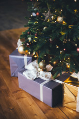 Modern Christmas interior. Decorated festive home.