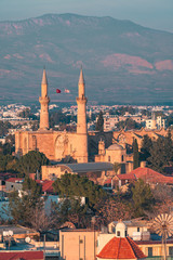 Beautiful aerial view over old town of Nicosia, Northern Cyprus and Selimiye Mosque in Cyprus 