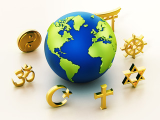 Religion Symbols Around Earth Isolated