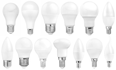 set of isolated modern LED bulb