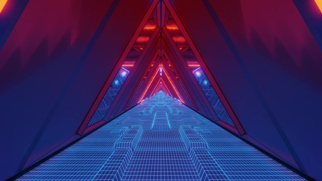 Technical Scifi Space Warship Tunnel Corridor With Glowing Wireframe Bottom An Glass Windows 3d Illustration Wallpaper Background Graphic Design