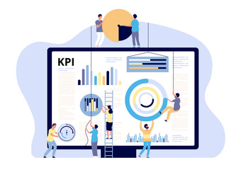KPI concept. Key performance indicator marketing, business digital metric. Campaign measuring, product traffic reports. Vector banner business kpi indicator for marketing optimization illustration