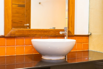 Naklejka na ściany i meble Water facuet and white sink decoration interior