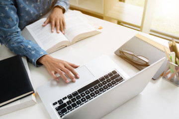 College student working with school assignment.