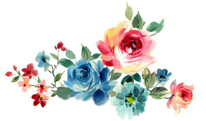 Flowers watercolor illustration.Manual composition.Big Set watercolor elements. - obrazy, fototapety, plakaty