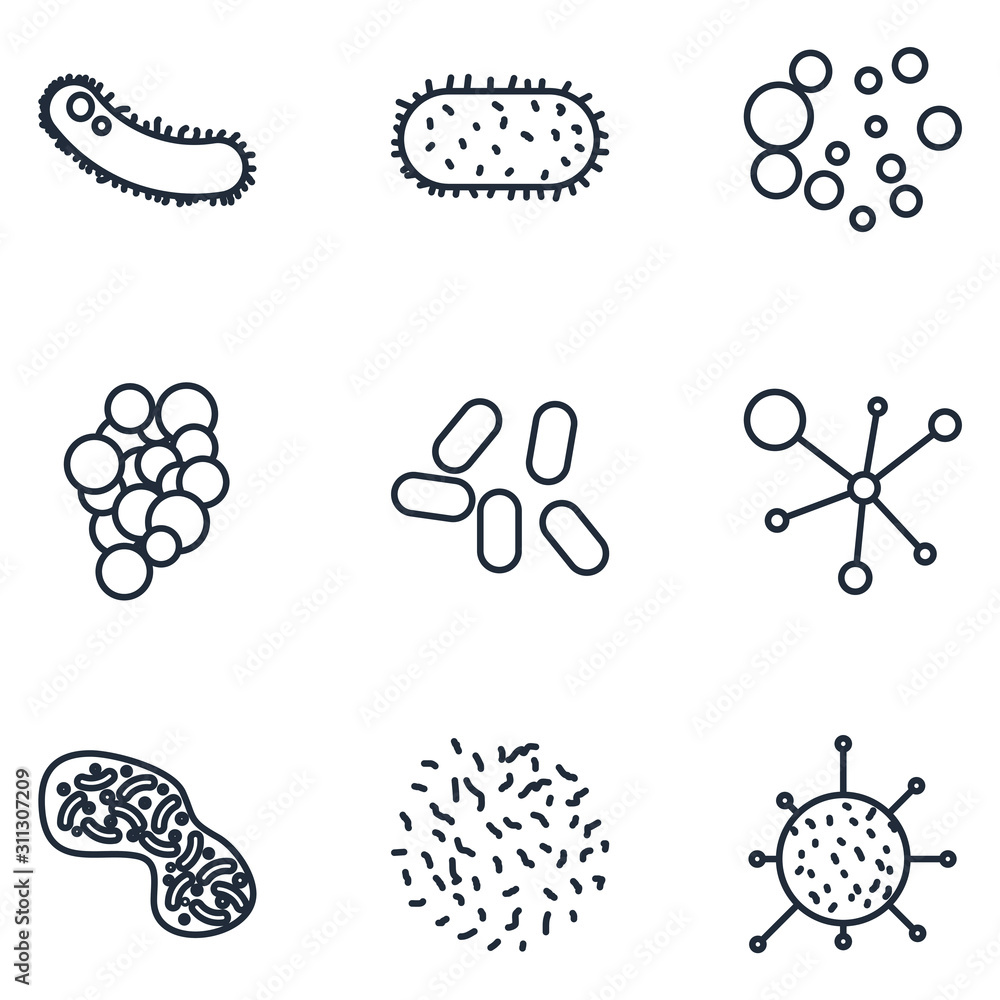 Aufkleber bacteria set icon template color editable. bacteria pack symbol vector sign isolated on white backgr
