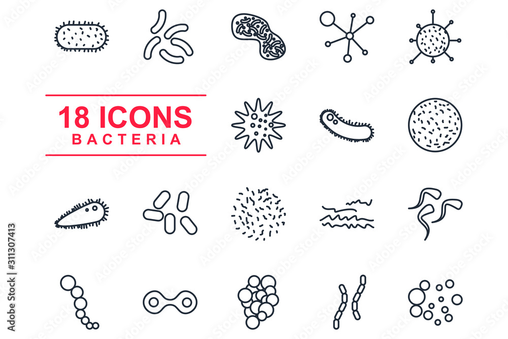 Poster Bacteria Set icon template color editable. Bacteria pack symbol vector sign isolated on white background illustration for graphic and web design.