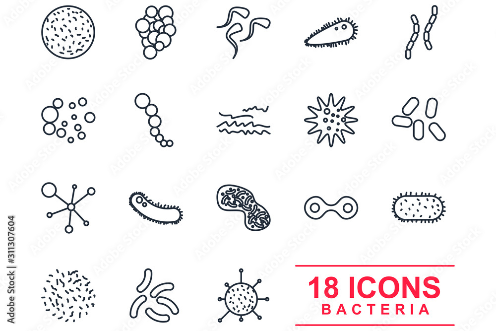 Poster Bacteria Set icon template color editable. Bacteria pack symbol vector sign isolated on white background illustration for graphic and web design.