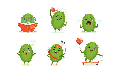 Cartoon Cactus Character Isolated on White Background Vector Set