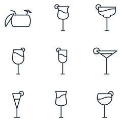 different bar glasses with wine  Set icon template color editable. different cocktails pack symbol vector sign isolated on white background illustration for graphic and web design.