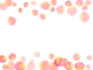 Rose gold petals flying cosmetics vector background.