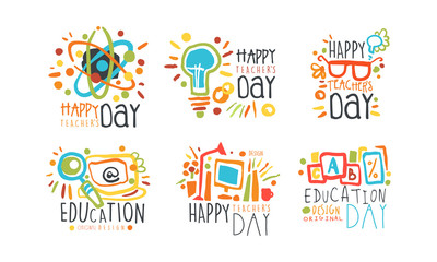 Educational and Teacher Day Labels and Badges Original Design Vector Set