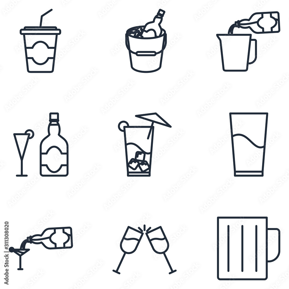 Aufkleber different bar glasses with wine set icon template color editable. different cocktails pack symbol ve