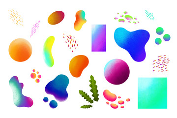 Space neon colored shapes on a dark white background.