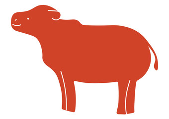 牛のイラスト　朱色