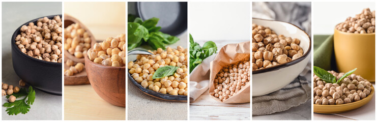 Collage of photos with raw chickpea
