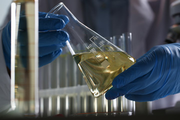 Yellow liquid spilled petrol additive innovative supply