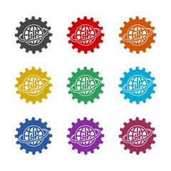 Gear project color icon set on white isolated background