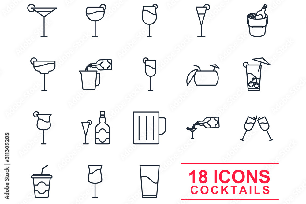 Poster different bar glasses with wine  Set icon template color editable. different cocktails pack symbol vector sign isolated on white background illustration for graphic and web design.