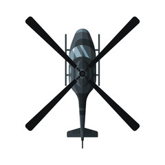 Flying Black Combat Helicopter, View from Above, Military Air Transport Vector Illustration © topvectors