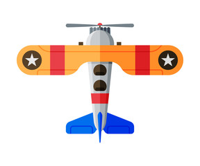 Flying Aircraft, Biplane View from Above, Air Transport Vector Illustration © topvectors