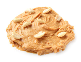 Tasty peanut butter on white background