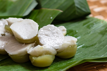 Kanom Tuay - Thai Dessert Coconut Milk Custard on Banana Leaf.