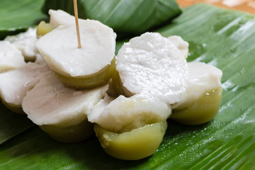 Kanom Tuay - Thai Dessert Coconut Milk Custard on Banana Leaf.