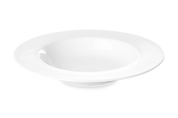 Empty ceramic plate on white background