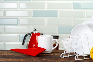 Various kitchen ware on a kitchen counter