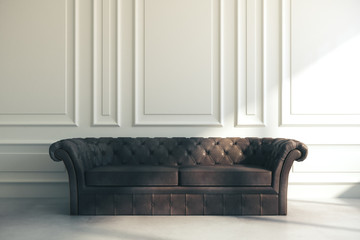 Brown sofa a in white room