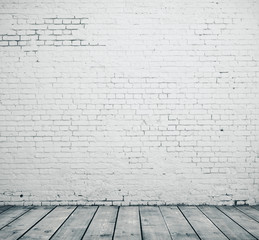 Blank brick wall and wooden floor