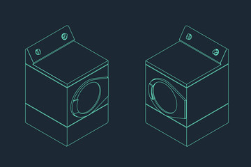 Dryer machine. Vector outline illustration. Isometric projection.