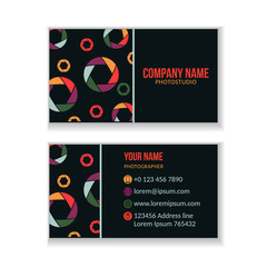 Creative business card template with diaphragm for a photographer in flat style.