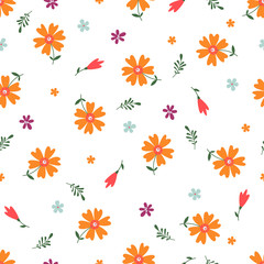 Cute Seamless Floral Pattern isolated on white background.