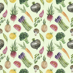 Seamless pattern with vegetables in a watercolor