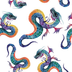 Embroidery chinese dragons and flowers peonies seamless pattern. Classical asian dragons and beautiful peonies seamless pattern. Clothes, textile design template