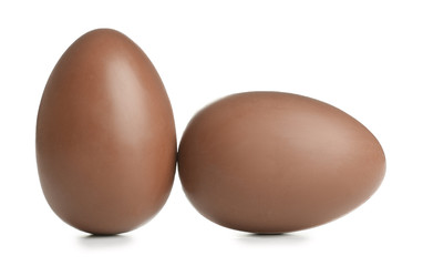 Chocolate Easter eggs on white background