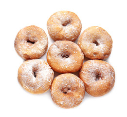 Sweet tasty donuts on white background