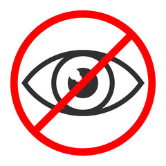 Linear eye symbol  is crossed out with red STOP sign, do not vision icon