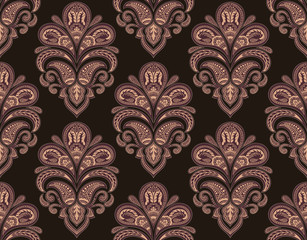 Vector damask seamless pattern background. Classical luxury old fashioned damask ornament, royal victorian seamless texture for wallpapers, textile, wrapping. Exquisite floral baroque template.