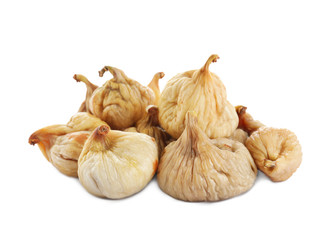 Pile of tasty dried figs isolated on white